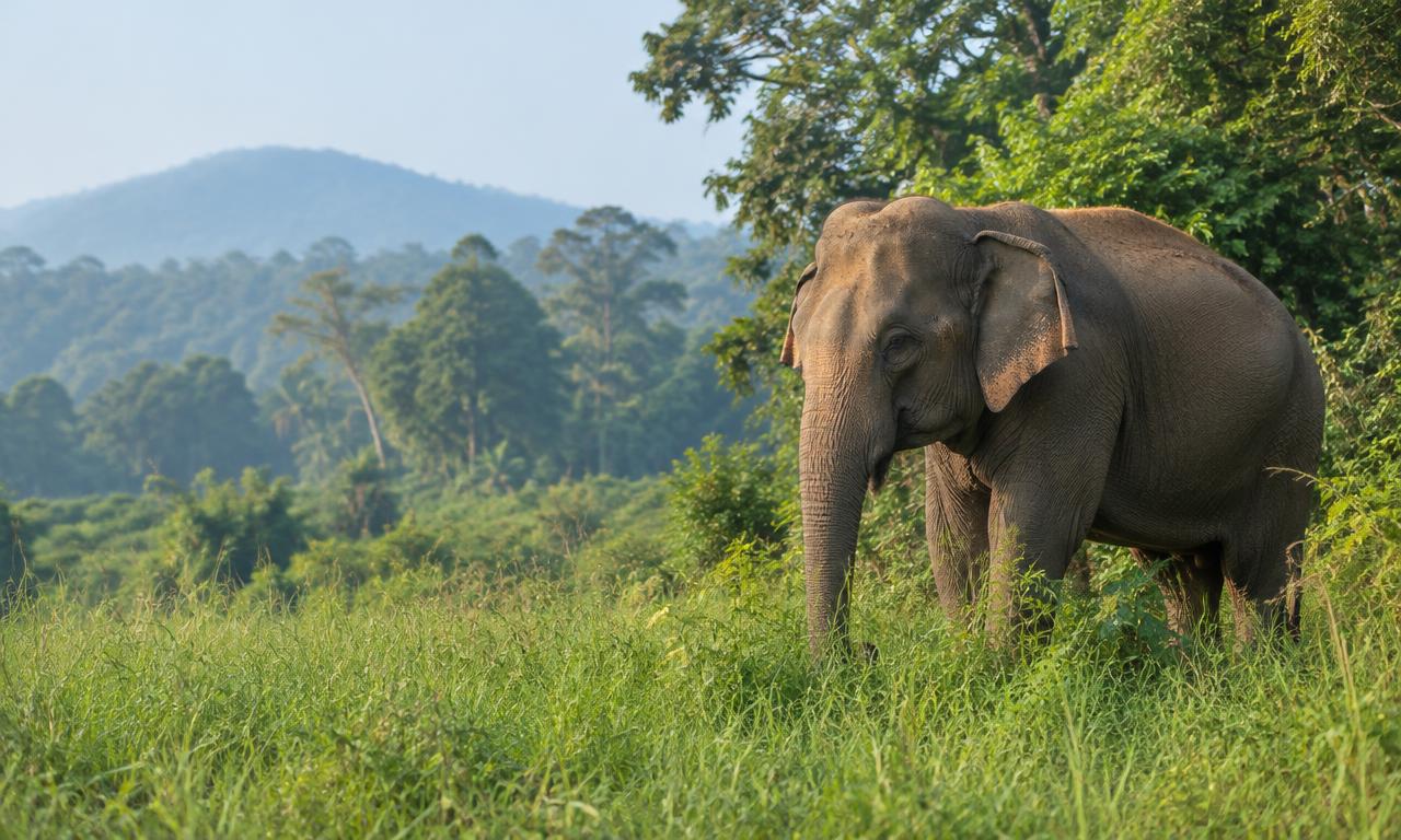 Elephant in Sri Lankan grassland, an illustrative visual for the GoWild wildlife photography community